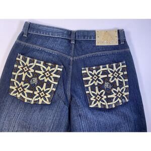 Vintage Y2K CEZER Baggy Embroidery Jeans Wide Leg Skater Goth 34x33